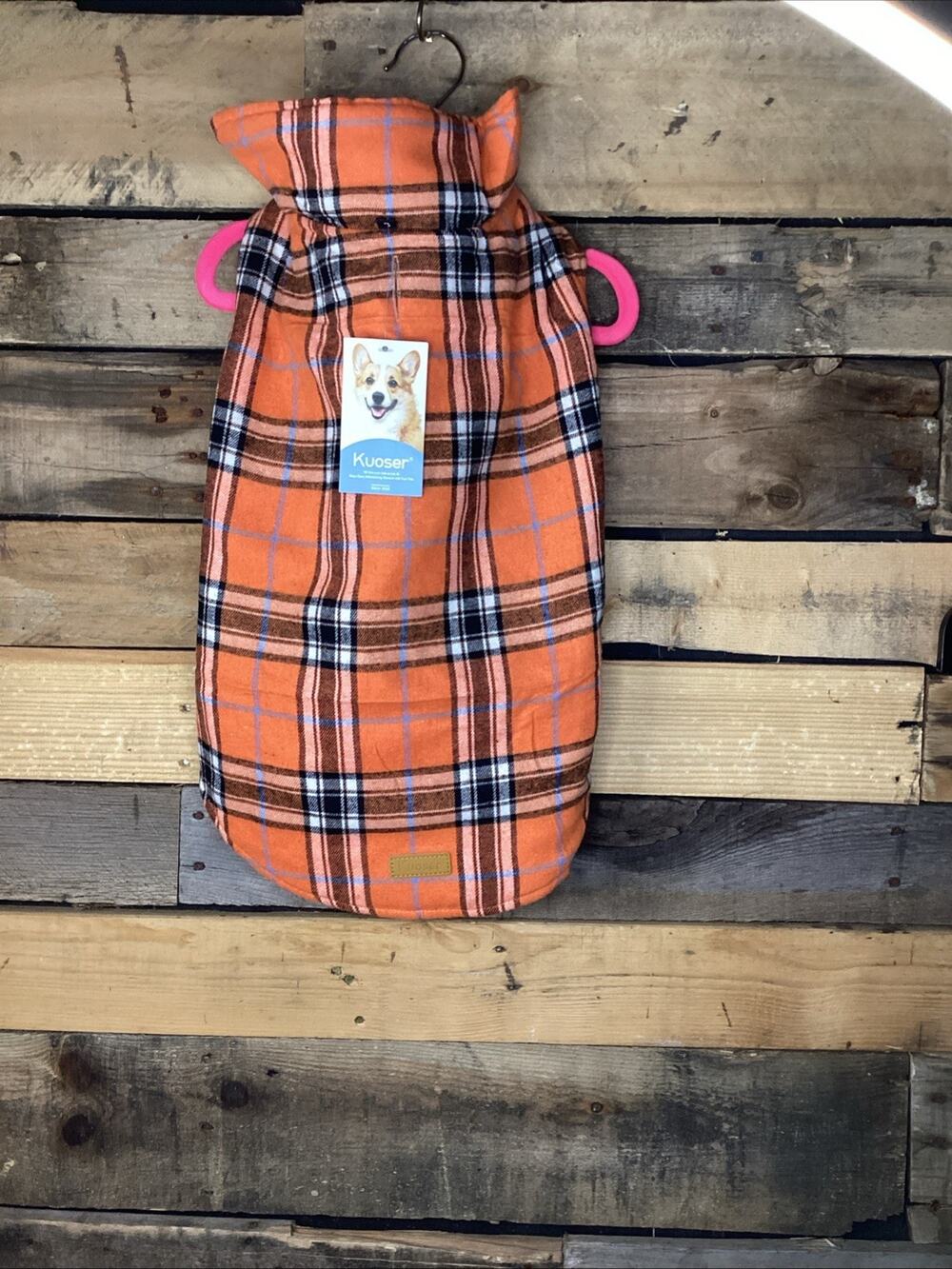 Kuoser Reversible Dog Coat Orange Plaid, Large